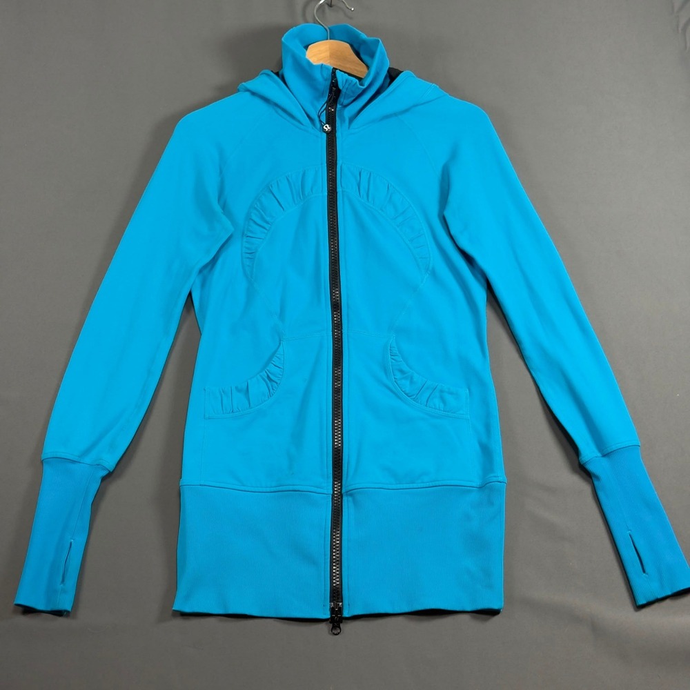 Lululemon Ruched Full Zip Hooded Jacket Blue Luon Womens Size 4